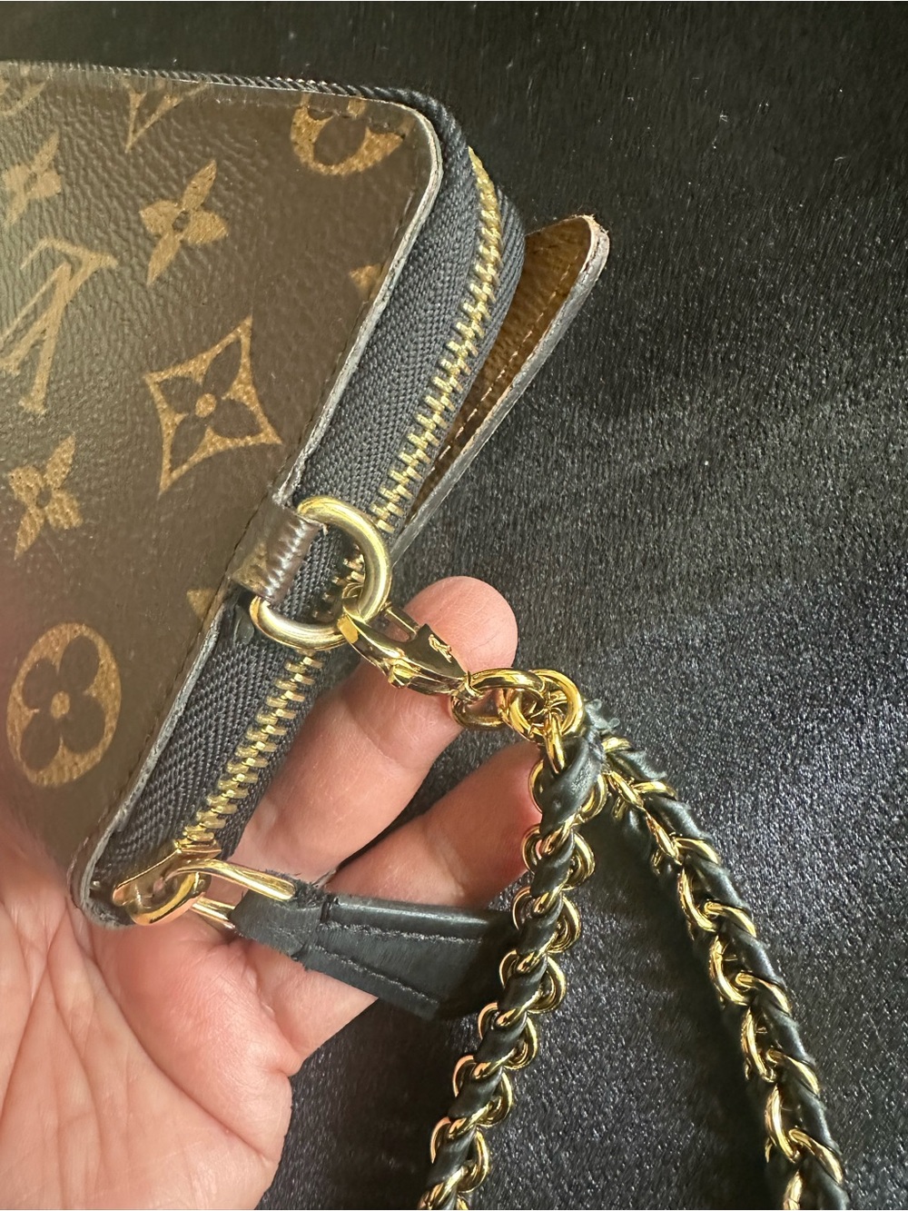 Louis Vuitton Monogram Brown & Tan Chain Wristlet Clutch - Picture 5 of 16